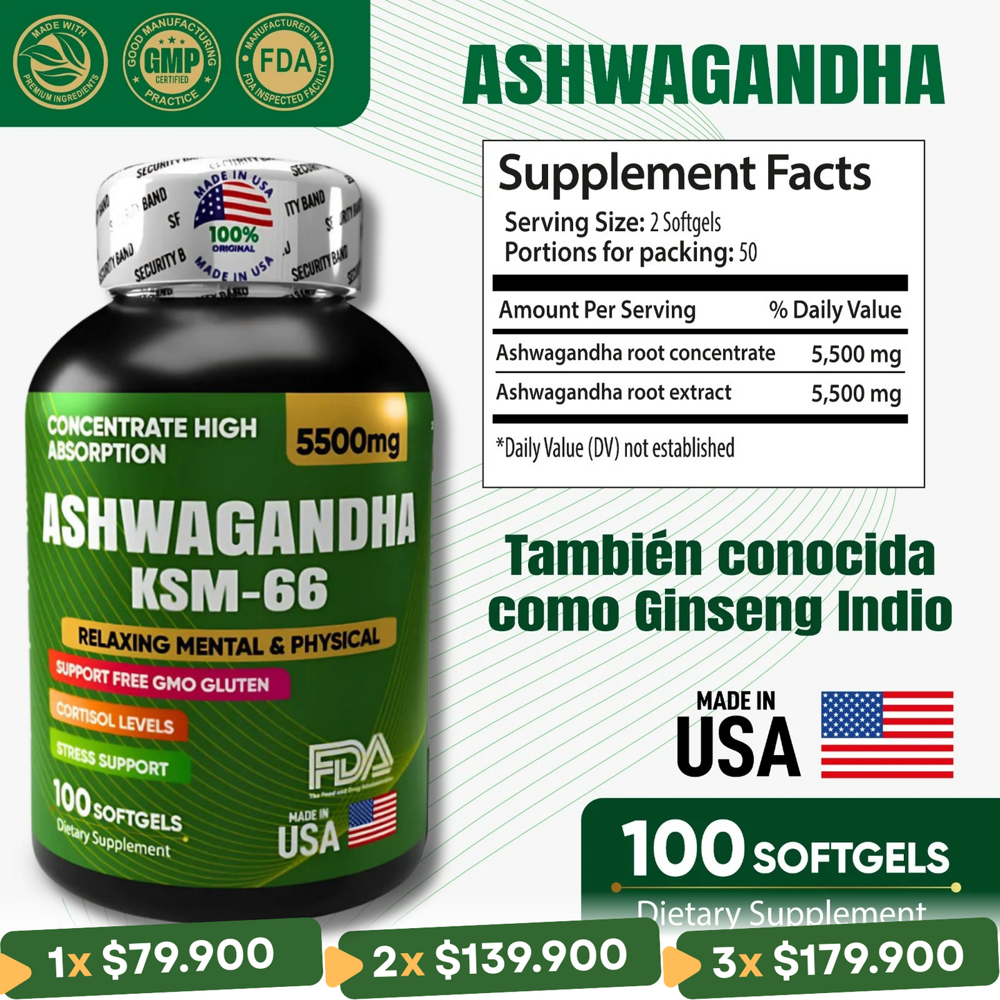 Ashwagandha KSM-66 5500mg | x100 softgels
